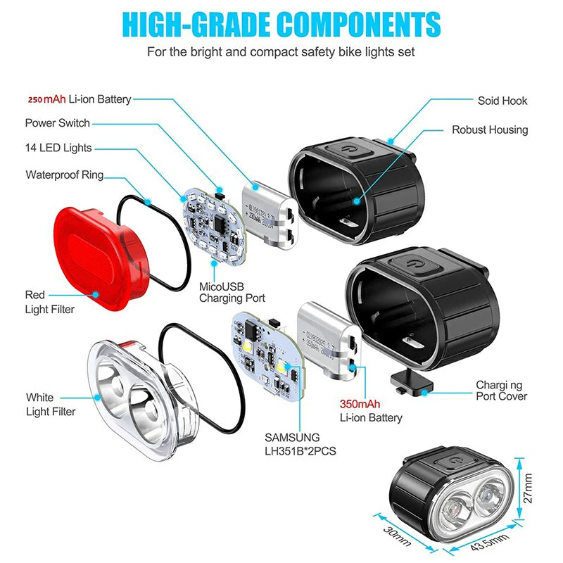 BUCKLOS Bike Lighting Front and Rear Lights Bicycle Lamp Led Cycling Light Bike Flashlight for Bicycle Front Taillight Lantern